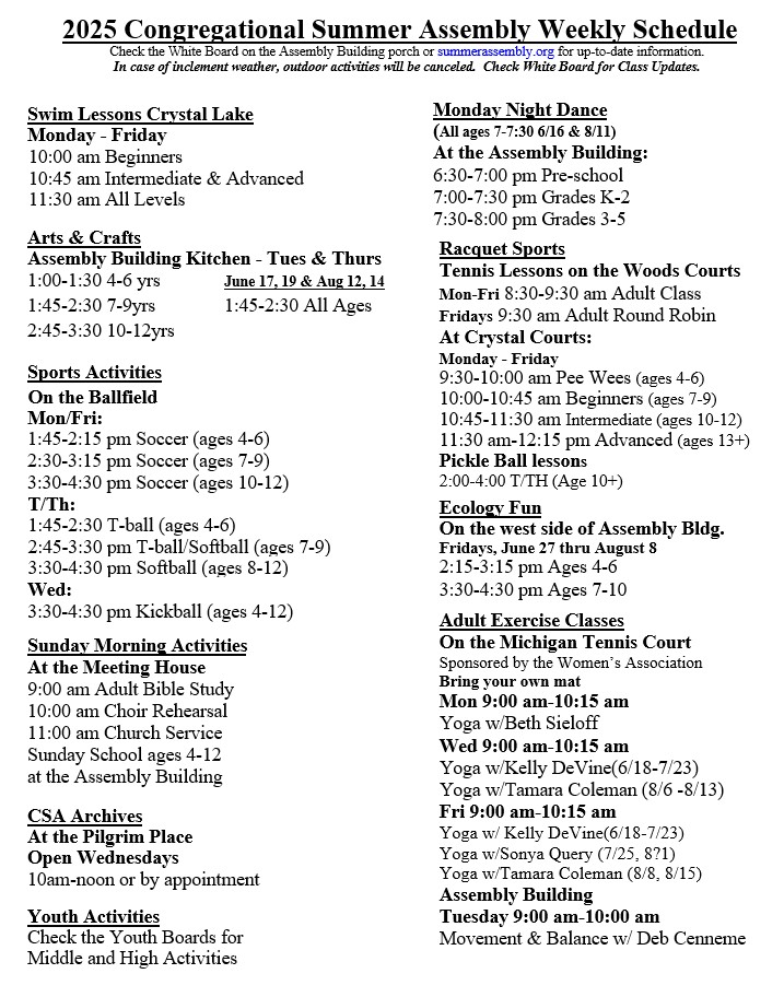 2025 Weekly Schedule